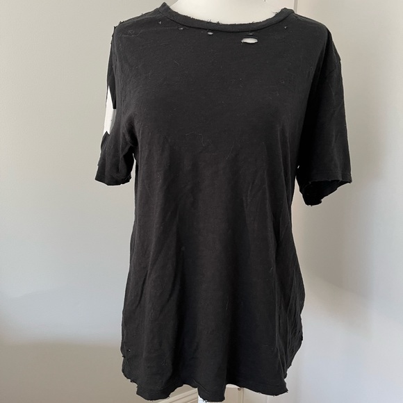 Black distressed CHRLDR t-shirt with white stars on sleeve, size M. - Picture 1 of 7